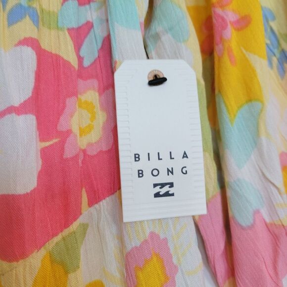 NEW BILLABONG BOHO FLORAL GIRLS SUMMER BEACH DRESS L LARGE NWT CORAL PINK YELLOW - Picture 3 of 7